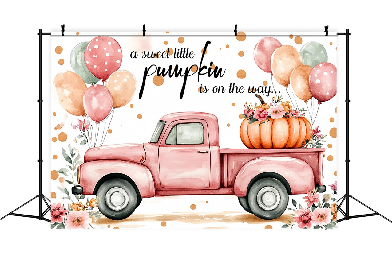 Little Pumpkin Baby Shower Backdrop Truck Balloon Flower Backdrop CSH2-114