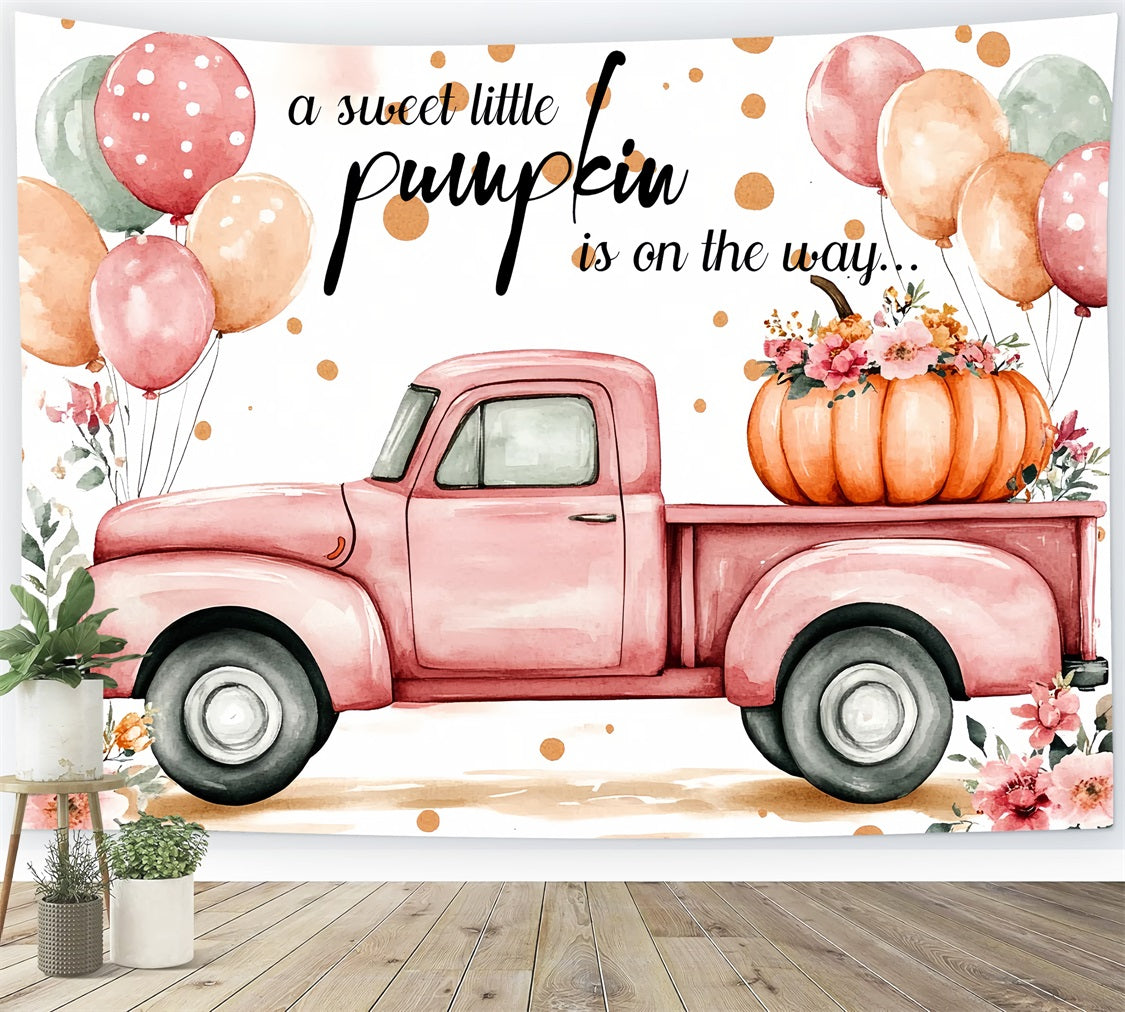 Little Pumpkin Baby Shower Backdrop Truck Balloon Flower Backdrop CSH2-114