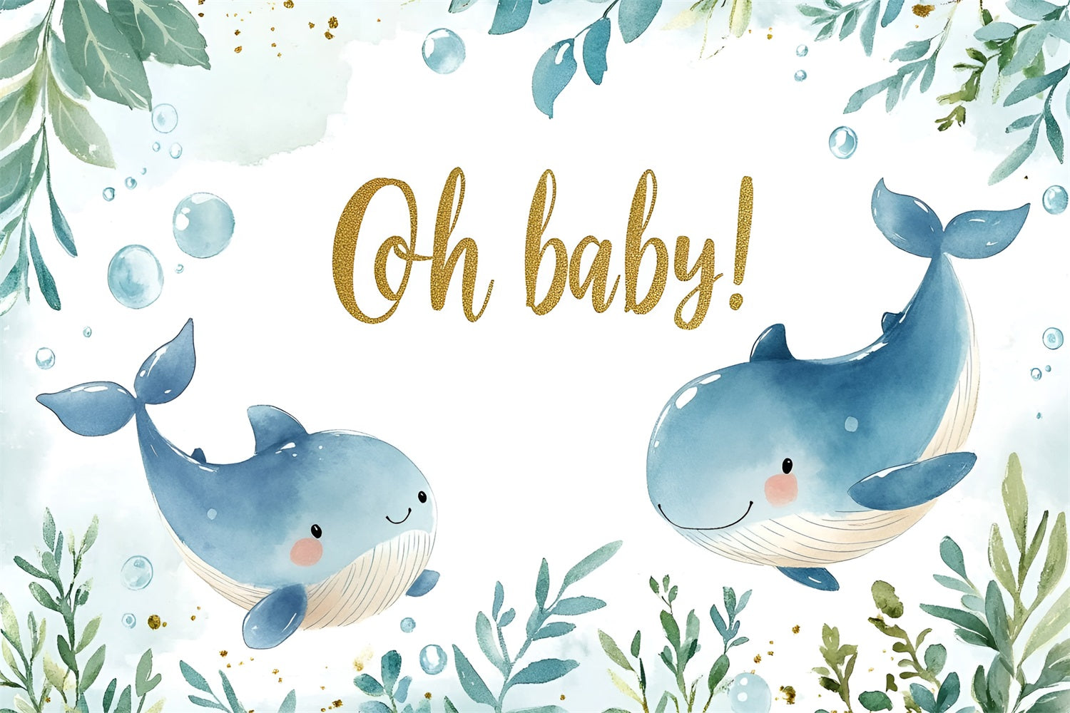 Whale Baby Shower backdrop Ocean Joyful Backdrop CSH2-119