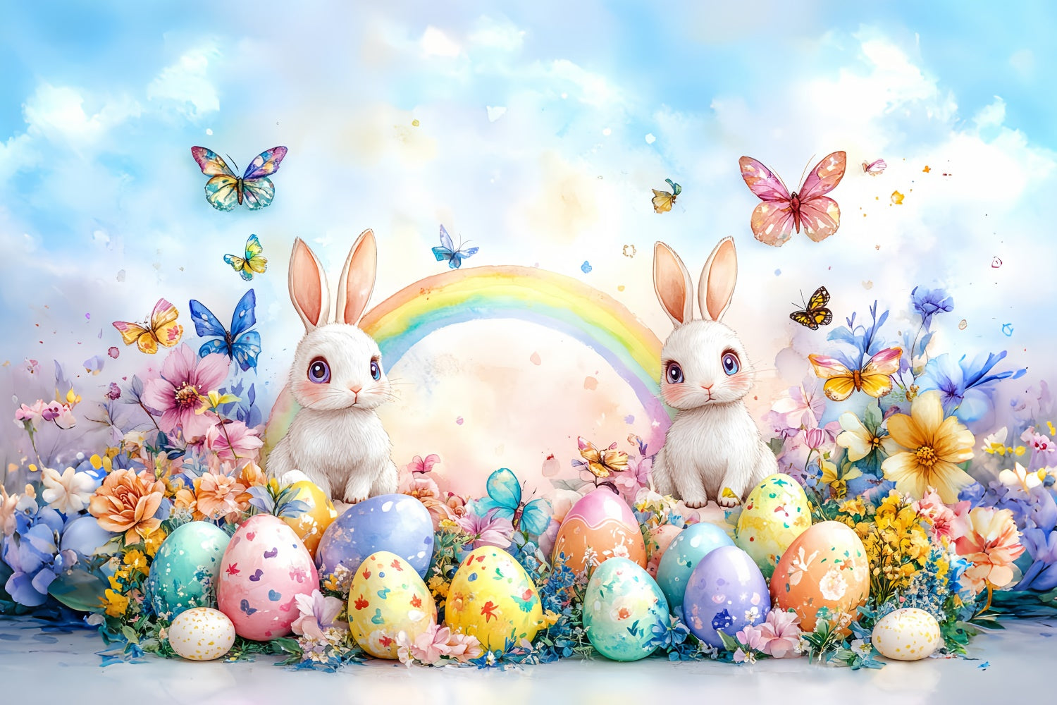 Photo Backdrops Easter Bunny Rainbow Colorful Eggs Backdrop CSH2-12