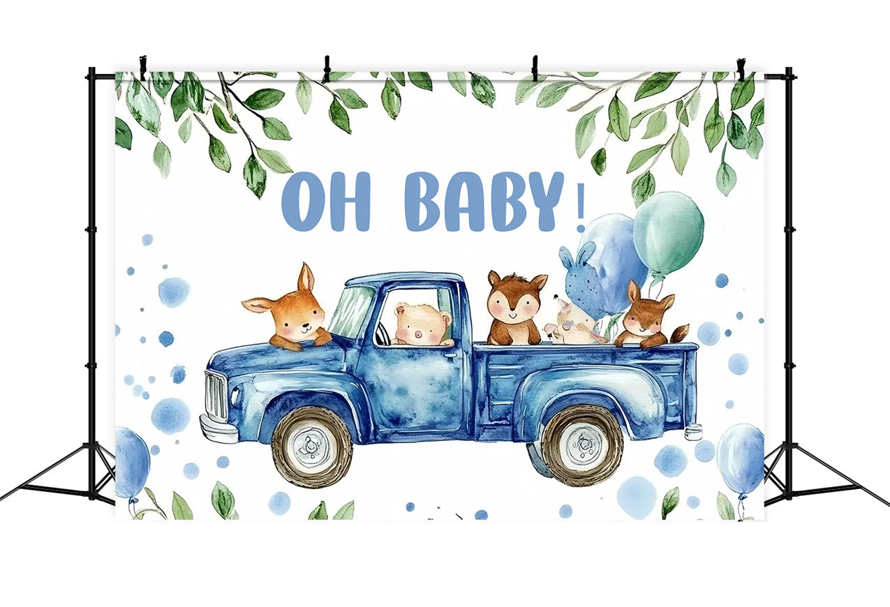 Baby Shower Backdrop Woodland Blue Truck Adventure Backdrop CSH2-121