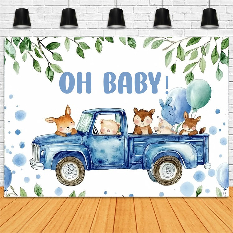 Baby Shower Backdrop Woodland Blue Truck Adventure Backdrop CSH2-121