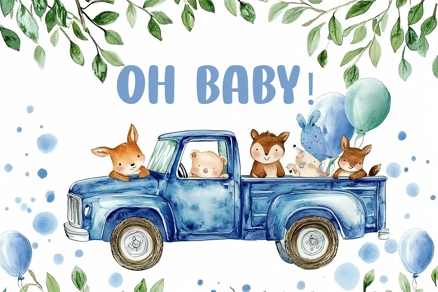 Baby Shower Backdrop Woodland Blue Truck Adventure Backdrop CSH2-121