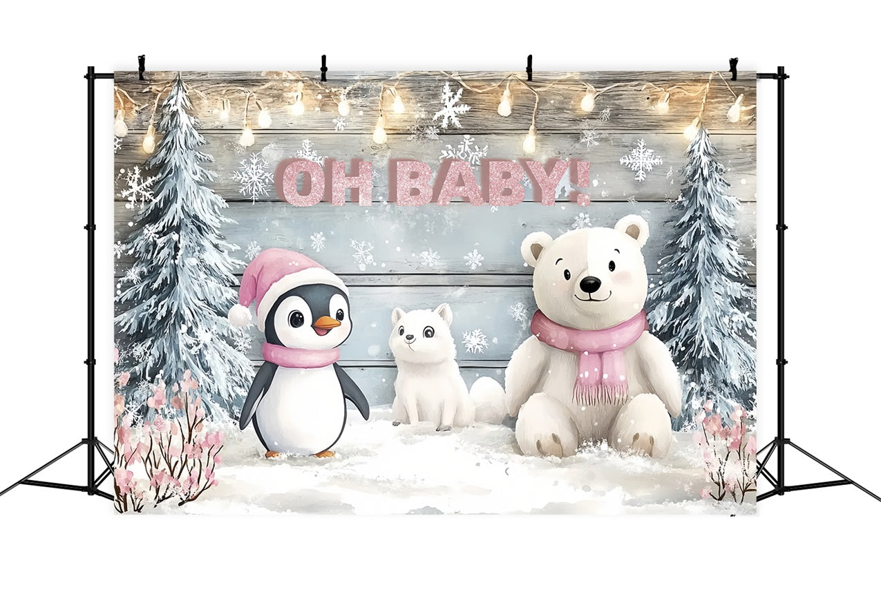 Winter Wonderland Backdrop For Baby Shower Penguins Bears Backdrop CSH2-122