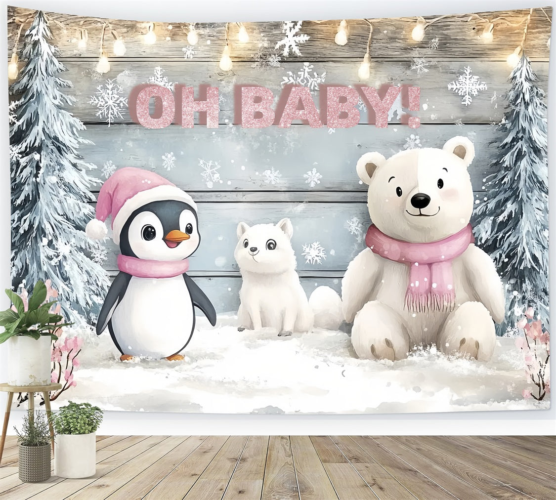 Winter Wonderland Backdrop For Baby Shower Penguins Bears Backdrop CSH2-122