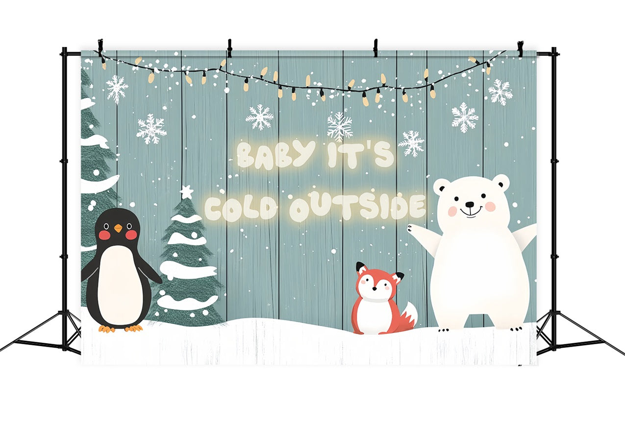 Baby Shower Backdrops Winter Animal Friends Backdrop CSH2-123