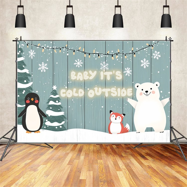 Baby Shower Backdrops Winter Animal Friends Backdrop CSH2-123