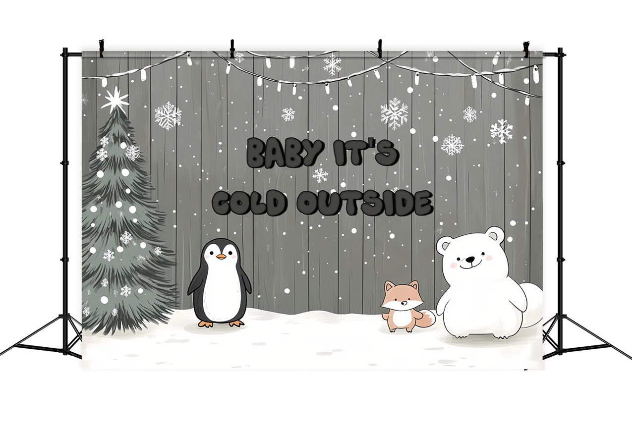 Rustic Baby Shower Backdrop Snowflakes Polar Animals Backdrop CSH2-124