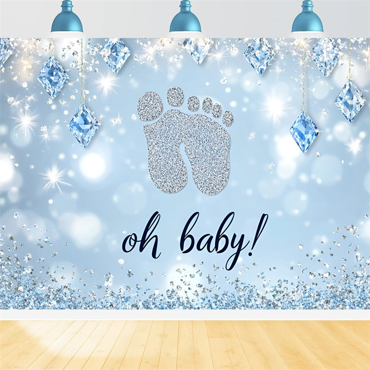 Baby Shower Photo Backdrop Glittering Footprint Celebration Backdrop CSH2-128