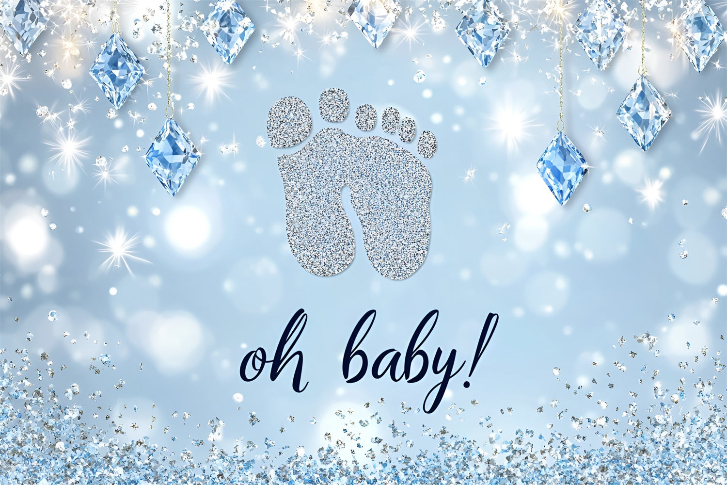 Baby Shower Photo Backdrop Glittering Footprint Celebration Backdrop CSH2-128