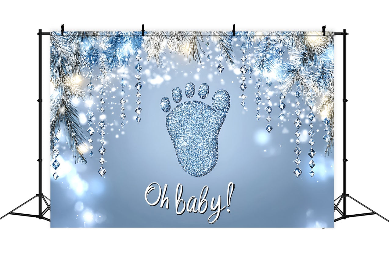 Baby Shower Photo Backdrops Glittering Footprints Snowflakes Backdrop CSH2-129