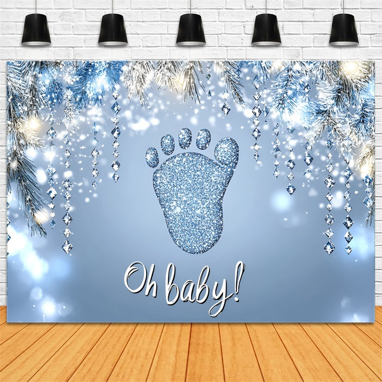 Baby Shower Photo Backdrops Glittering Footprints Snowflakes Backdrop CSH2-129