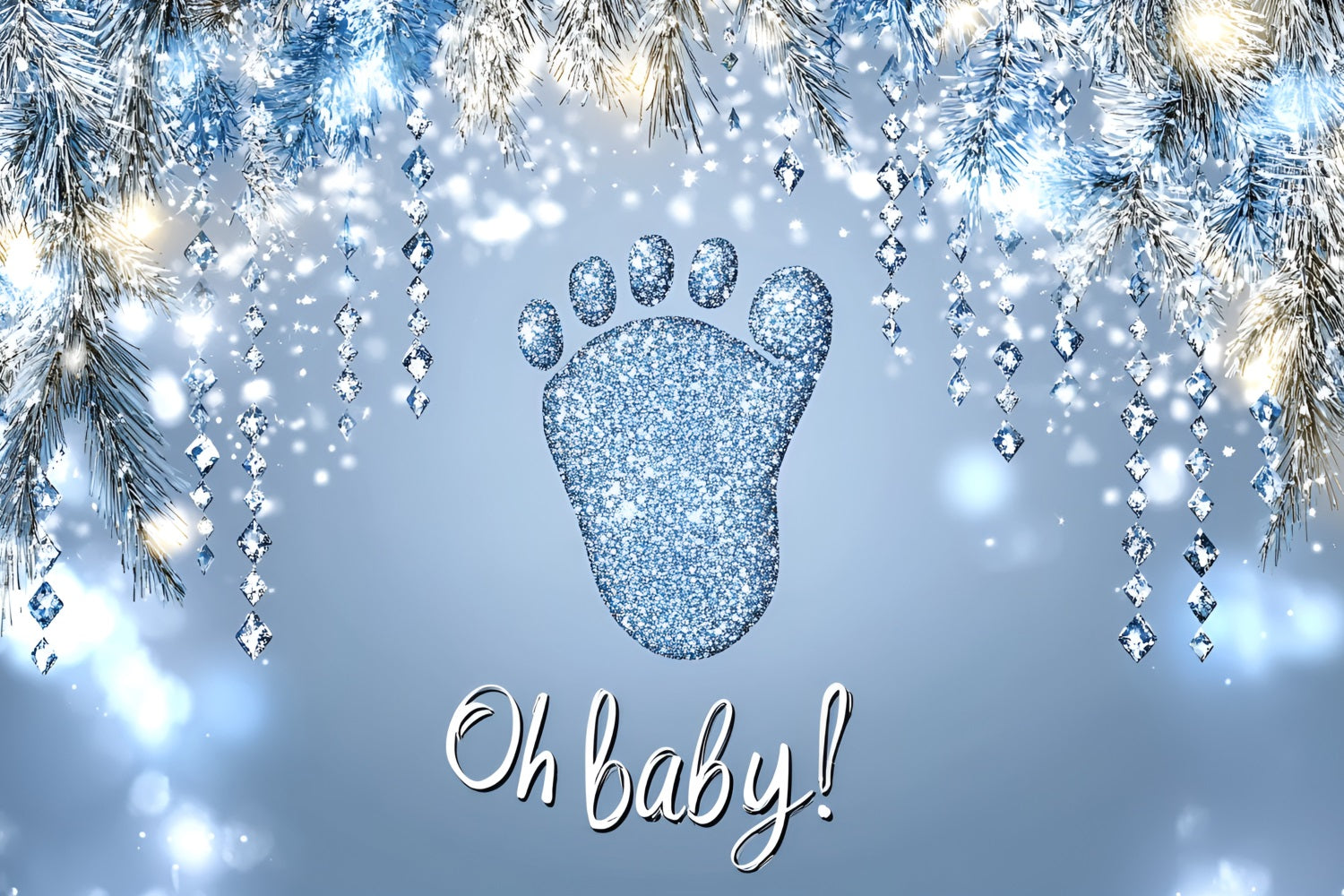 Baby Shower Photo Backdrops Glittering Footprints Snowflakes Backdrop CSH2-129