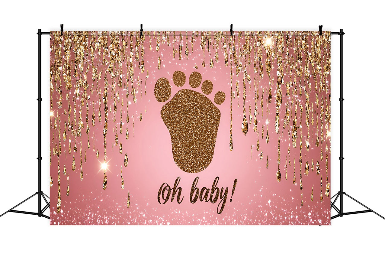 Pink Backdrop For Baby Shower Glittering Footprints Backdrop CSH2-130