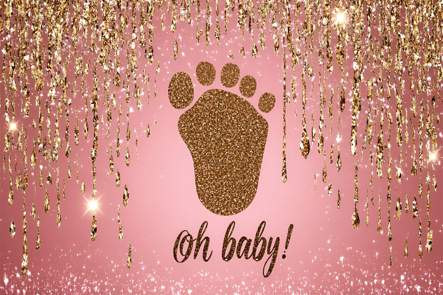 Pink Backdrop For Baby Shower Glittering Footprints Backdrop CSH2-130