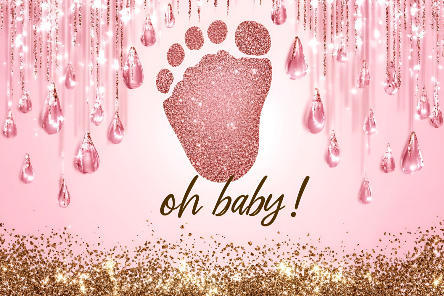 Pink Baby Shower Backdrop Glitter Footprints Drips Backdrop CSH2-131