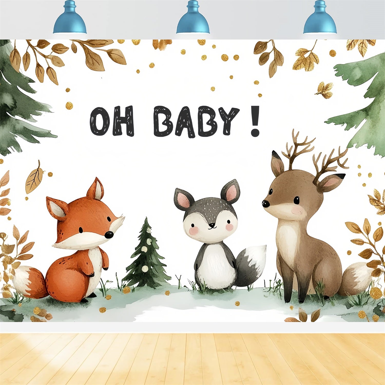 Baby Shower Backdrop Decoration Ideas Woodland Friends Backdrop CSH2-132