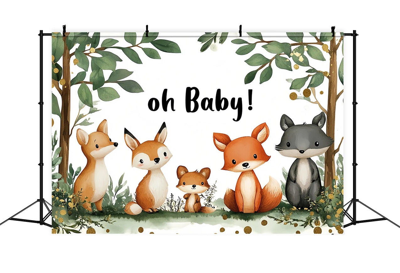 Safari Backdrop For Baby Shower Woodland Animals Leaves Backdrop CSH2-133