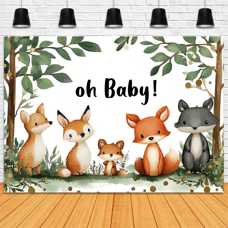 Safari Backdrop For Baby Shower Woodland Animals Leaves Backdrop CSH2-133