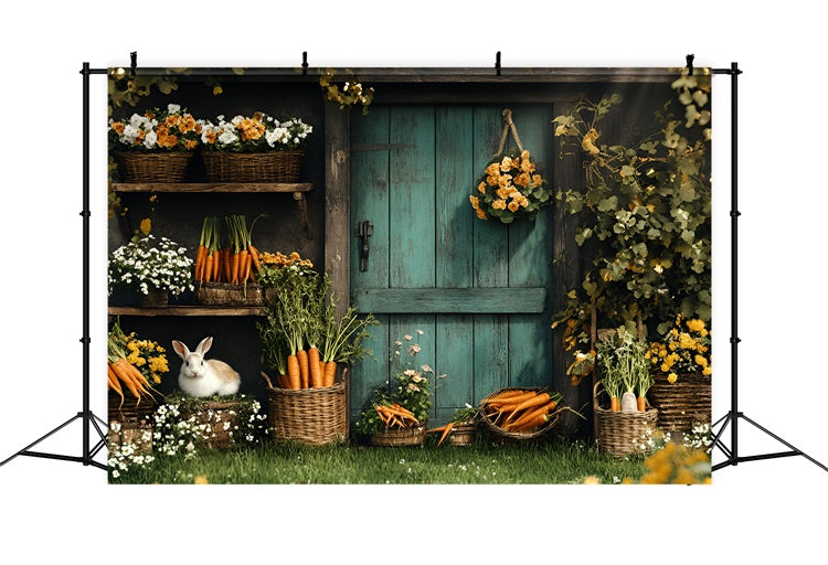 Easter Photo Backdrop Wooden Door Carrot Garden Backdrop CSH2-14