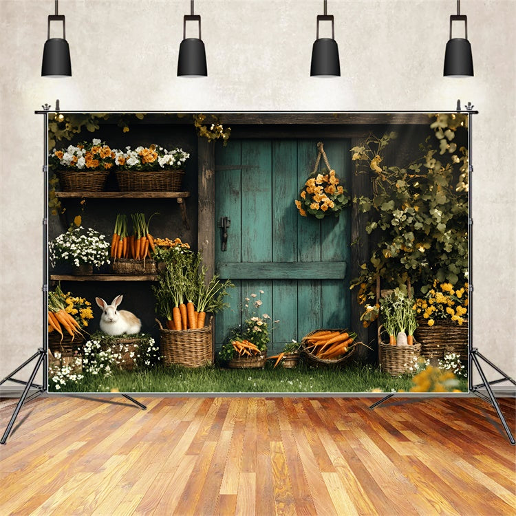 Easter Photo Backdrop Wooden Door Carrot Garden Backdrop CSH2-14