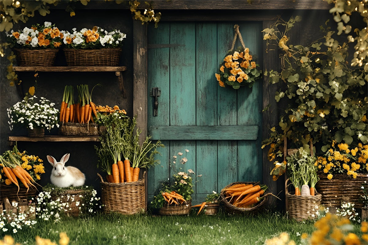 Easter Photo Backdrop Wooden Door Carrot Garden Backdrop CSH2-14