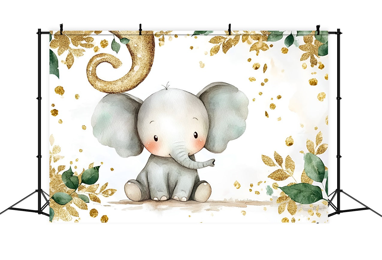 Elephant Baby Shower Backdrop Golden Leaves Baby Backdrop CSH2-141