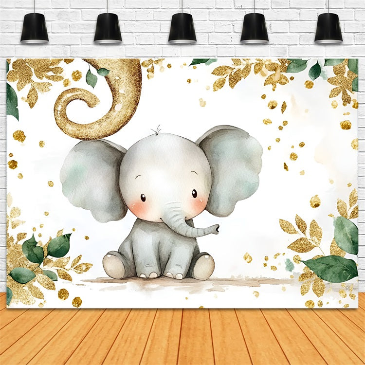 Elephant Baby Shower Backdrop Golden Leaves Baby Backdrop CSH2-141