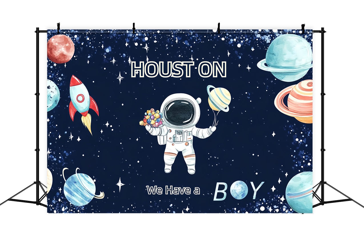 Boy Baby Shower Backdrop Space Adventure Announcement Backdrop CSH2-142