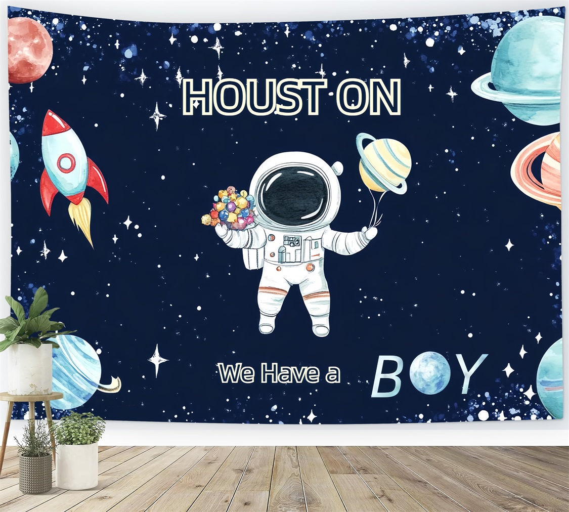 Boy Baby Shower Backdrop Space Adventure Announcement Backdrop CSH2-142