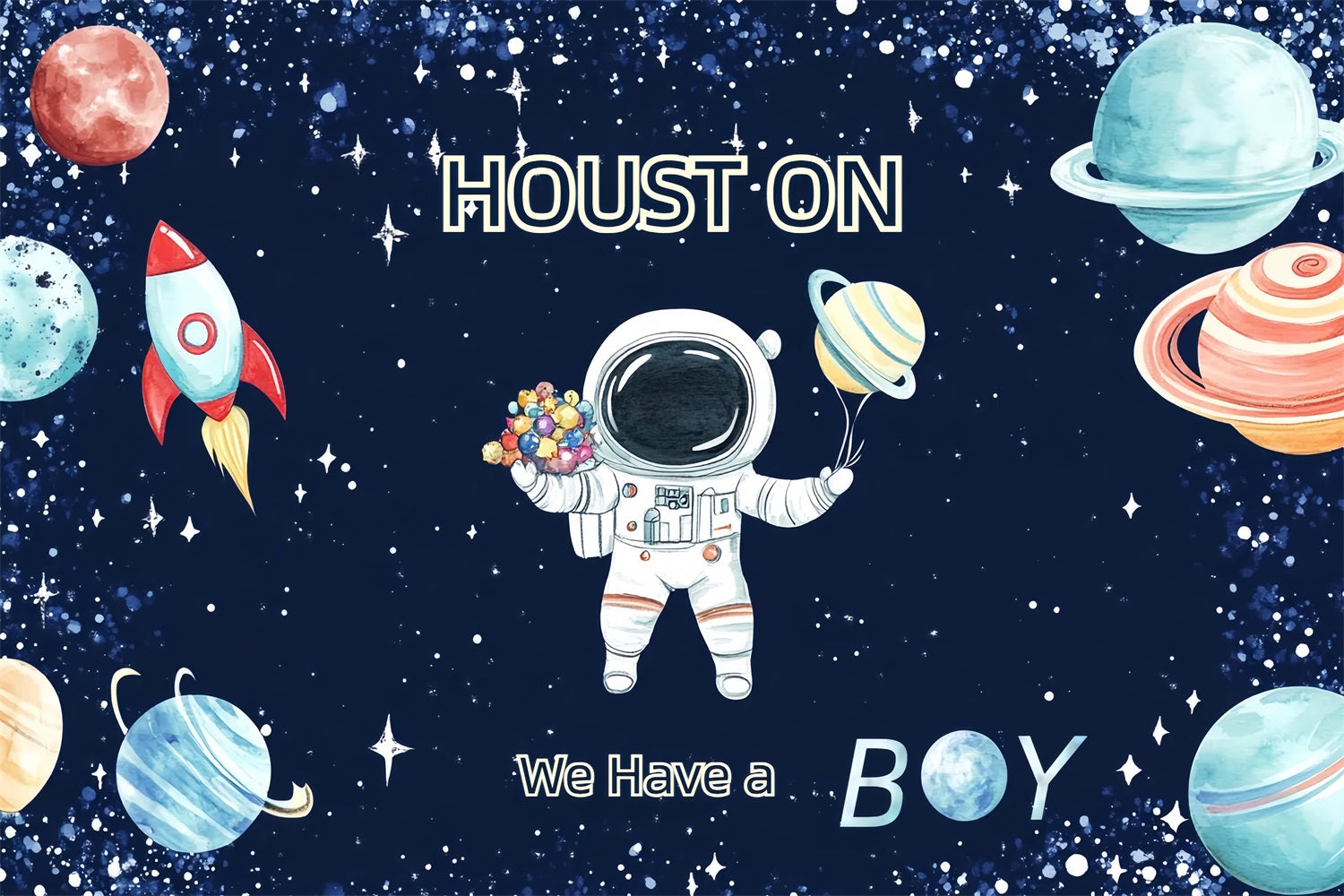 Boy Baby Shower Backdrop Space Adventure Announcement Backdrop CSH2-142