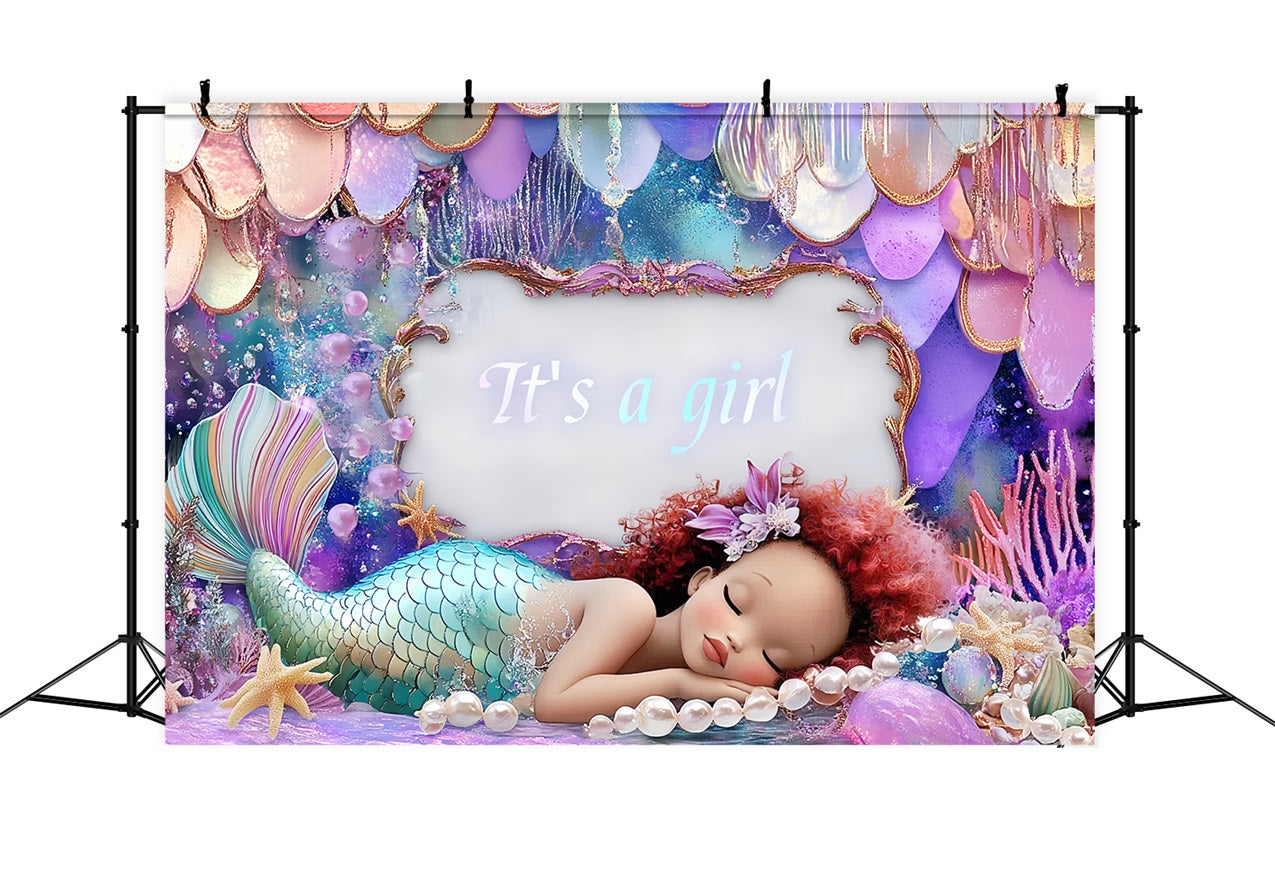 Baby Shower Backdrop Girl Mermaid Announcement Backdrop CSH2-143