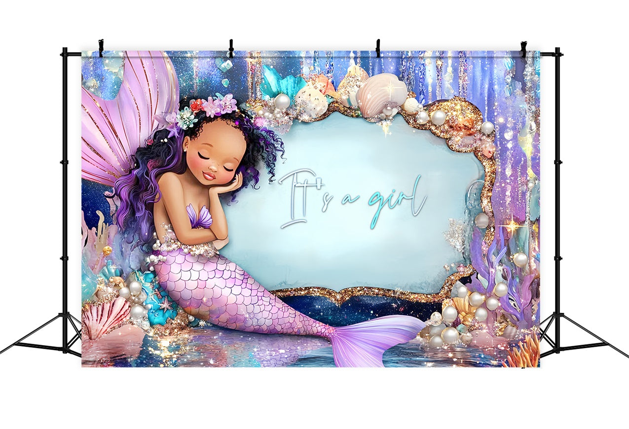 Backdrop For Baby Shower Girl Mermaid Glitter Backdrop CSH2-144