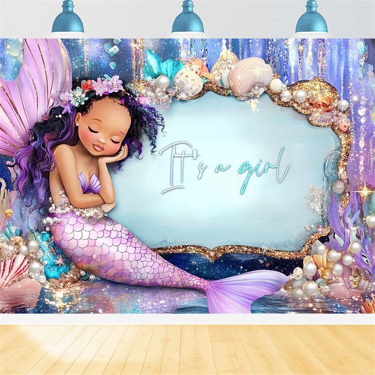 Backdrop For Baby Shower Girl Mermaid Glitter Backdrop CSH2-144