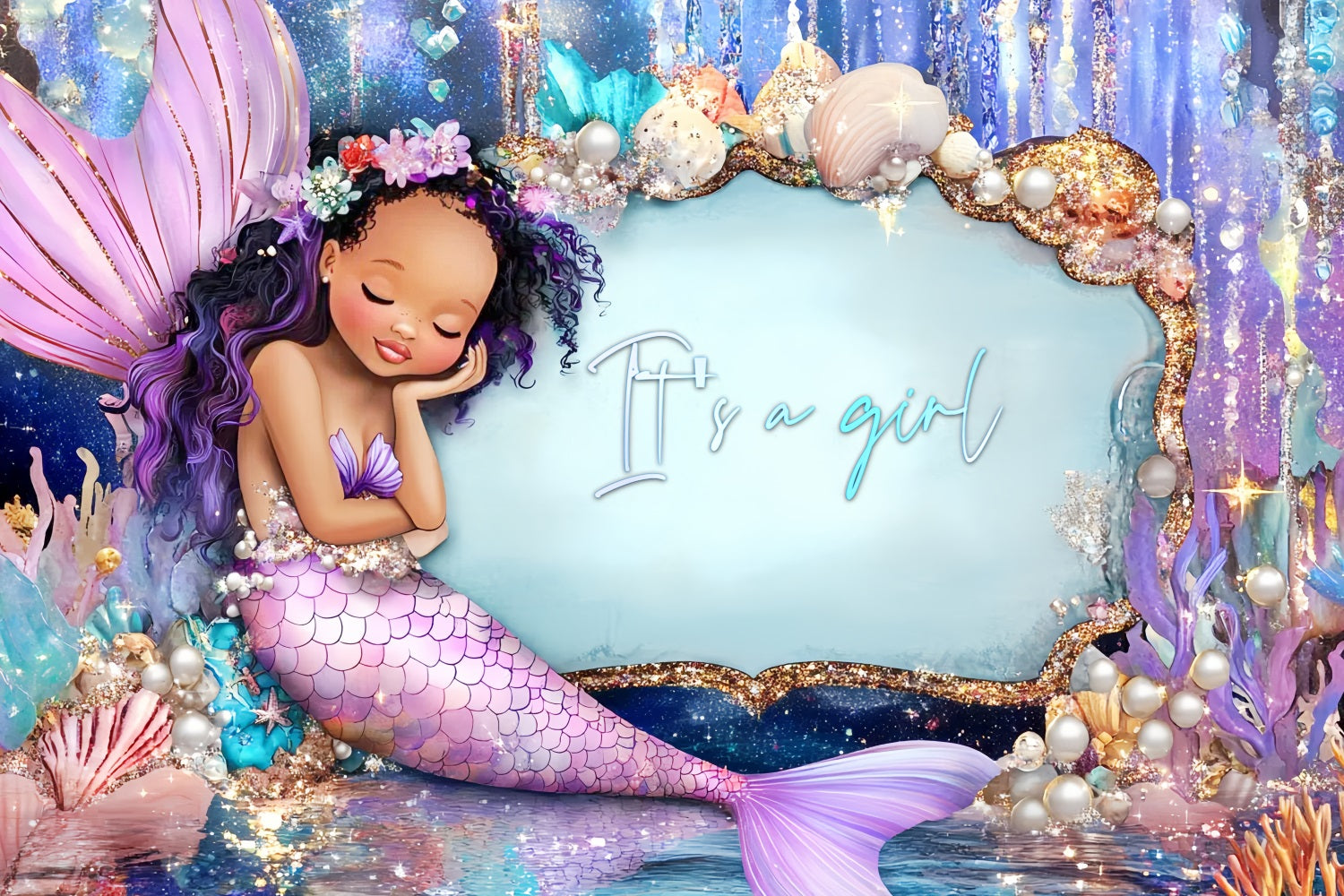 Backdrop For Baby Shower Girl Mermaid Glitter Backdrop CSH2-144