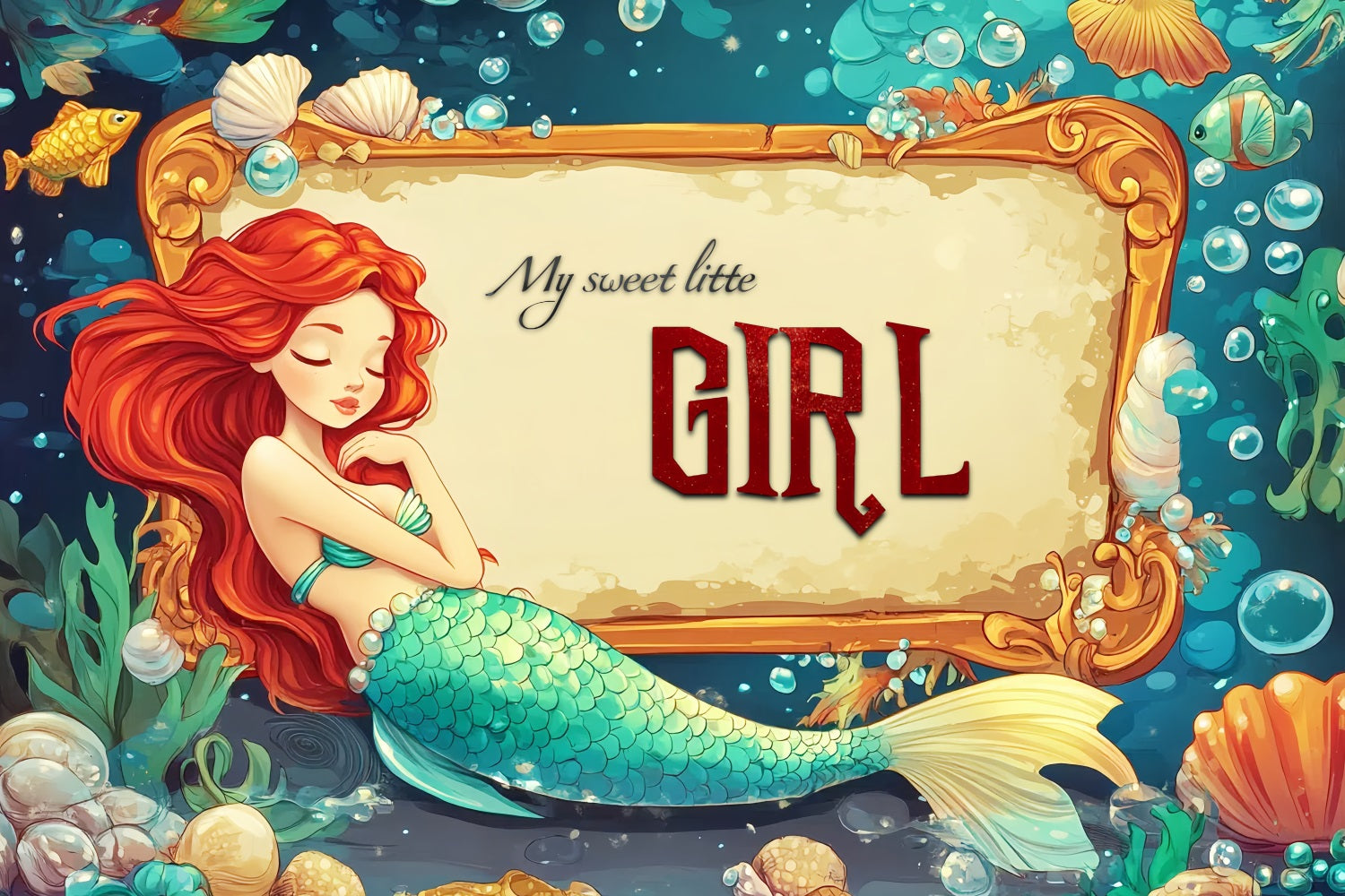 Baby Girl Shower Backdrop Underwater Fantasy Mermaid Backdrop CSH2-146