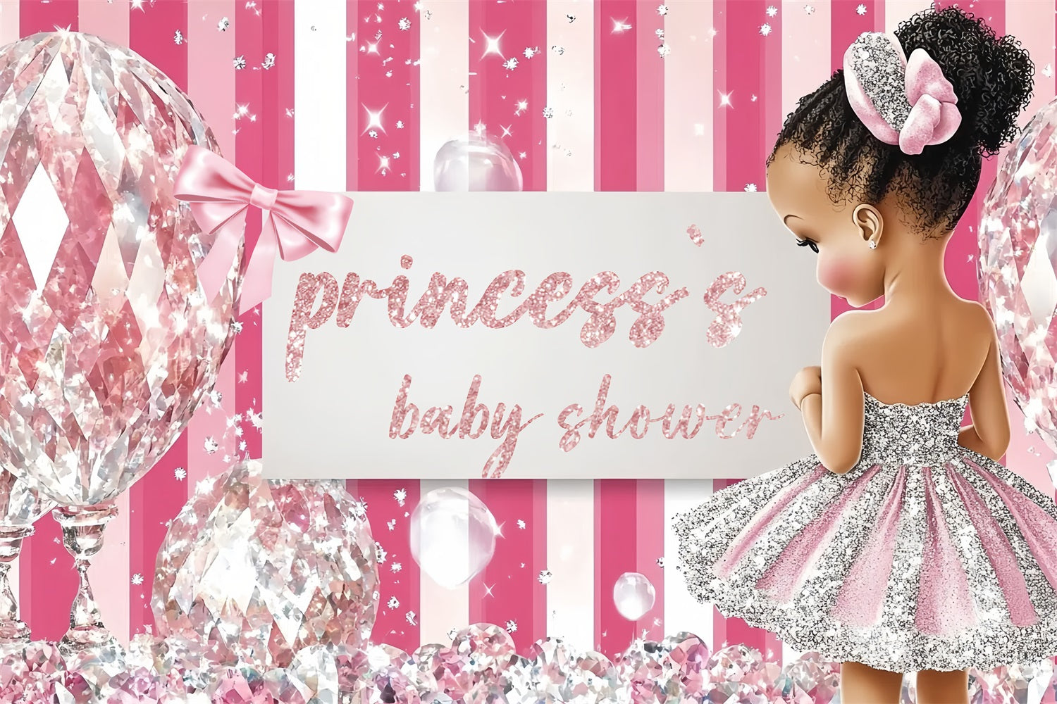 Baby Shower Girl Backdrop Glittering Diamond Princess Backdrop CSH2-148