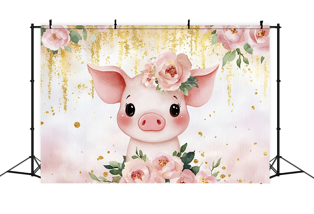 Baby Shower Picture Backdrop Pig Flowered Headpiece Backdrop CSH2-154