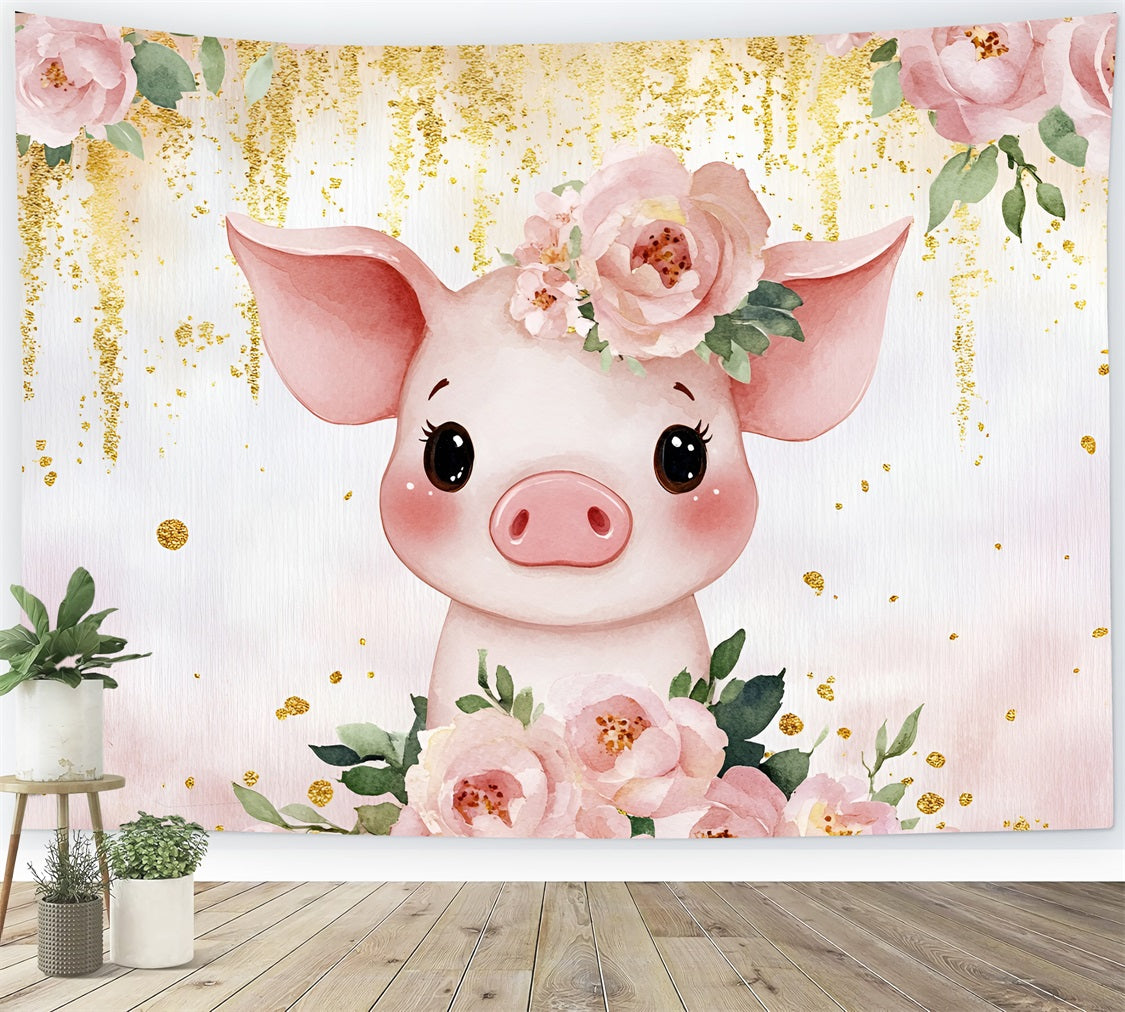 Baby Shower Picture Backdrop Pig Flowered Headpiece Backdrop CSH2-154