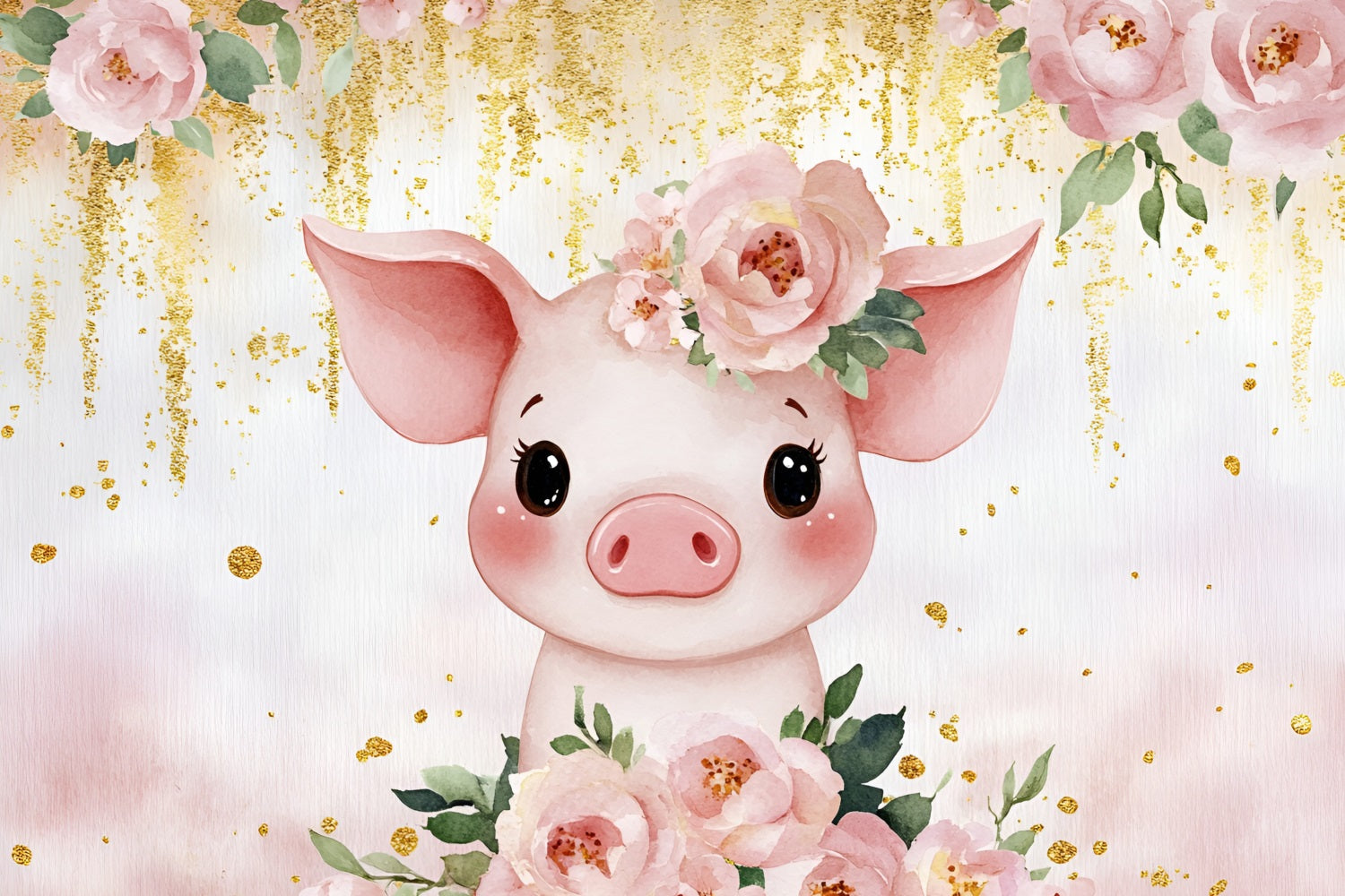 Baby Shower Picture Backdrop Pig Flowered Headpiece Backdrop CSH2-154