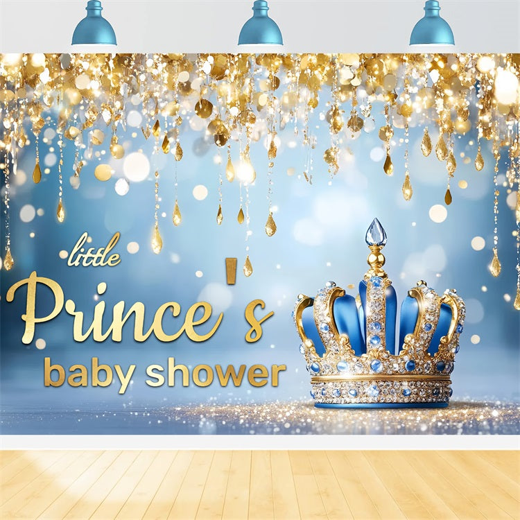 Baby Shower Backdrop Boy Prince Crown Sparkles Backdrop CSH2-156