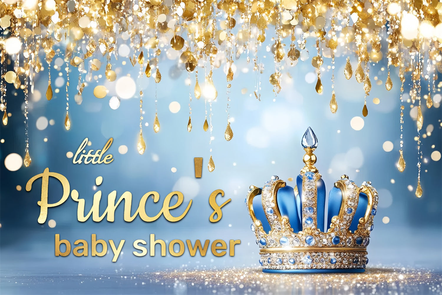 Baby Shower Backdrop Boy Prince Crown Sparkles Backdrop CSH2-156