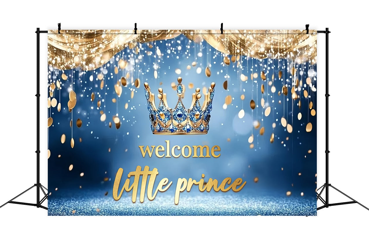 Prince Baby Shower Backdrop Sparkling Blue Crown Backdrop CSH2-157