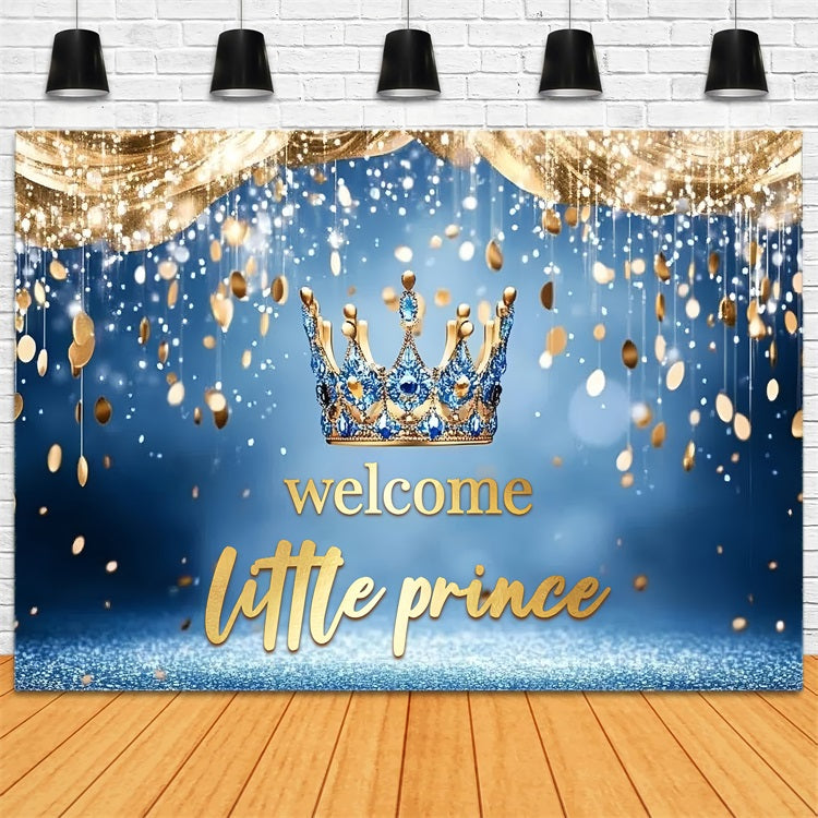 Prince Baby Shower Backdrop Sparkling Blue Crown Backdrop CSH2-157