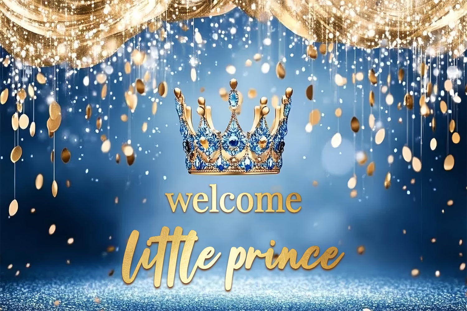 Prince Baby Shower Backdrop Sparkling Blue Crown Backdrop CSH2-157