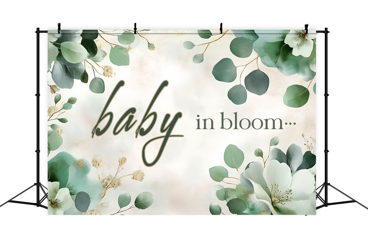 Backdrops Baby Shower Floral Green Baby Arrival Backdrop CSH2-158