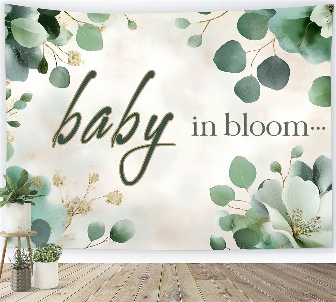 Backdrops Baby Shower Floral Green Baby Arrival Backdrop CSH2-158