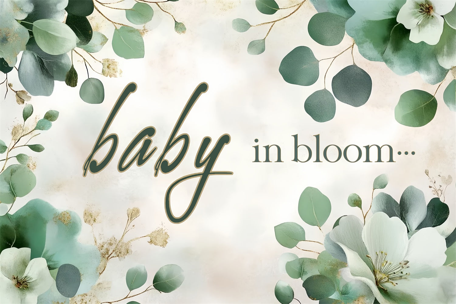 Backdrops Baby Shower Floral Green Baby Arrival Backdrop CSH2-158