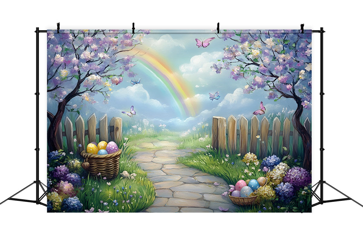 Easter Backdrops For Photography Pastel Egg Butterfly Garden Backdrop CSH2-16