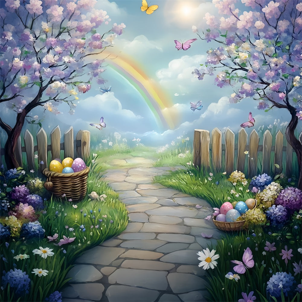 Easter Backdrops For Photography Pastel Egg Butterfly Garden Backdrop CSH2-16